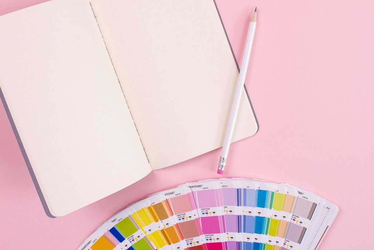 notebook and pantone swatches